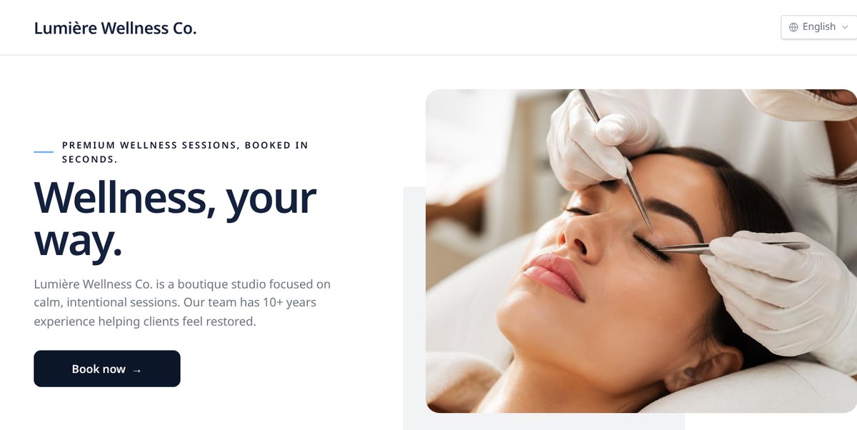 Classic booking page with business introduction and photo